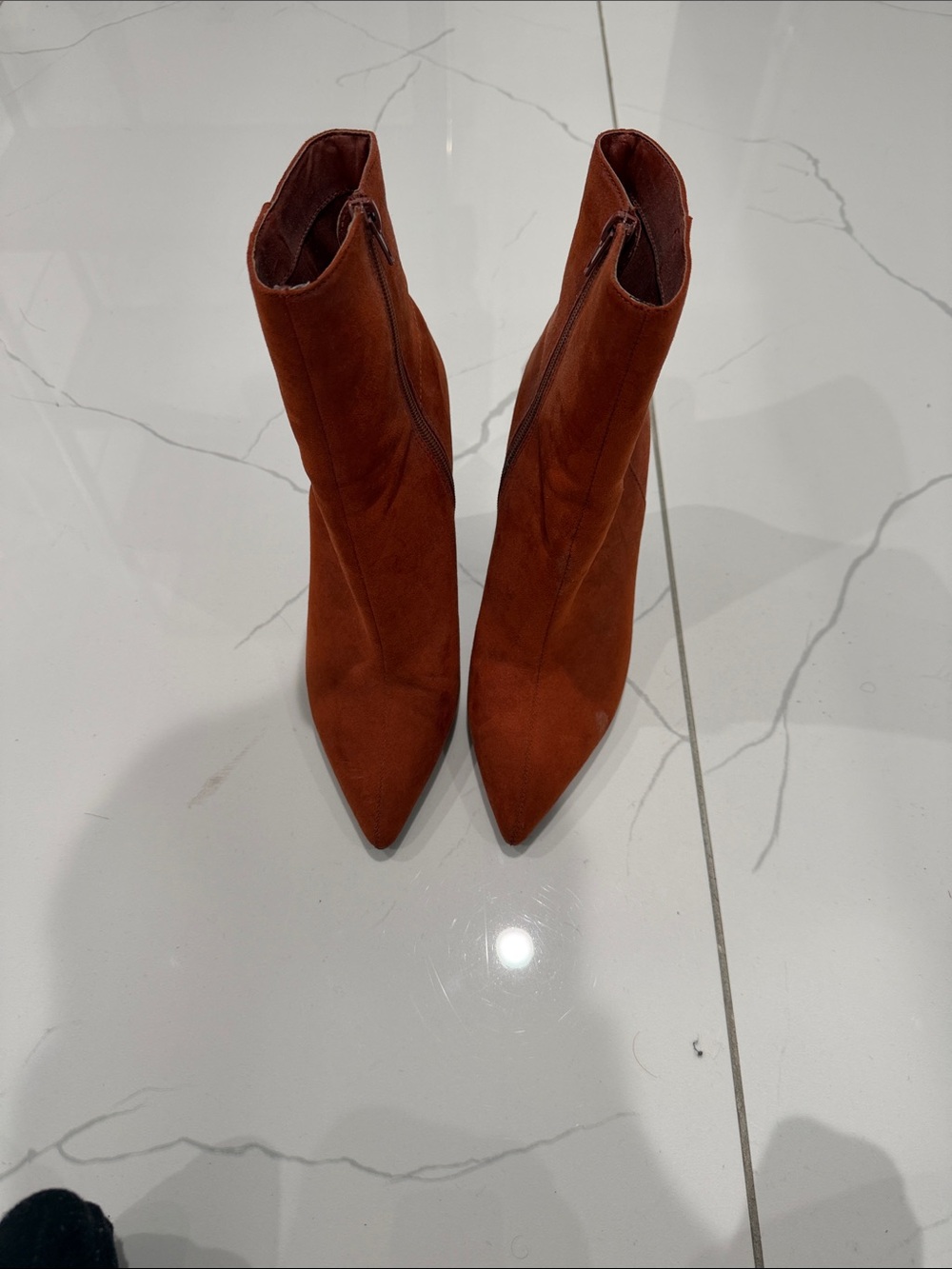 H&M Rust Suede Pointed Toe Mid-Calf Heeled Boots